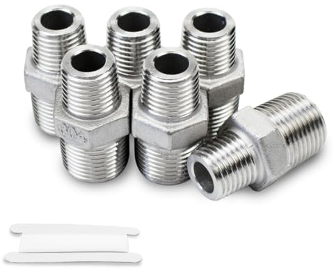 Bwintech 3 Pcs 1/4 Male to 1/2 Male BSP Thread Stainless Steels 304 Hex Nipple Reducing Connector for Pipe Connecting Conversion