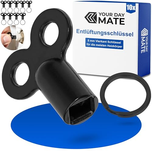 Juego de llaves de purga de radiador, 10 pzs, en Negro, con anillo de llave, llave cuadrada para válvulas de radiador de 5 mm de longitud de borde, kit de anillo partido de purga de radiador