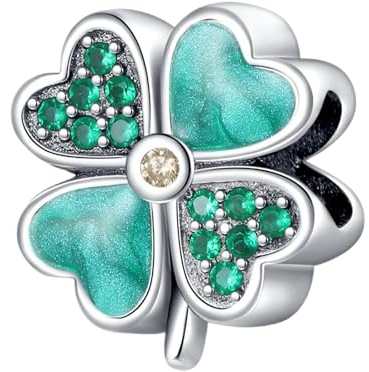 NUNUYAYA Damen Charm Anhänger für Armband 925 Sterling Silber Green Four-Leaf Clover Charms Beads passend für Armband Halskette,Charm Anhänger für Europäischen Armbänder für Frauen Mädchen