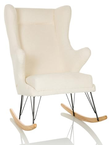 hjh LIVING Schaukelstuhl gepolstert MAPOON Teddy-Stoff, Relaxsessel mit Armlehnen, Schwingsessel Wohnzimmer Schlafzimmer, Weiß