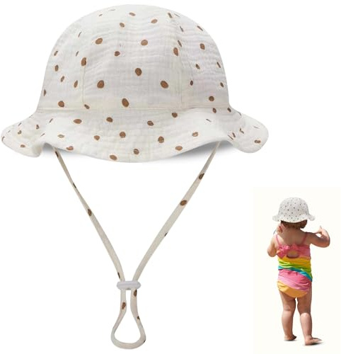 BABYZOCO Sombrero De Playa para Bebe, Sombrero Infantil para Playa, Gorro Veraniego para bebé, Ajustable, Apto para bebés de 0 a 12 Meses, Algodón, Ajustable, Diseño Puntos
