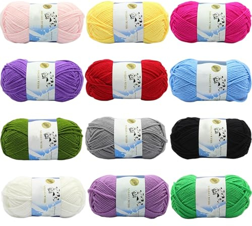 XIAQICA Laine à Tricoter 12 Couleurs x 50 g Laine Crochet, Acrylique Pelotes de Laine et Fils, Pelote Coton pour Crochet, pour Écharpes, Gants, Arts Faits à la Main