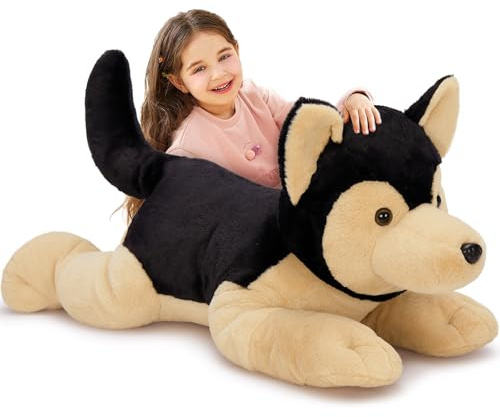MorisMos Giant German Shepherd Soft Toy, 80cm Big Realistic Dog Teddy, Kawaii Large Dog Plush Cuddly Toy XXL Furry Dog Present for Boys Girls Birthday Christmas Deco