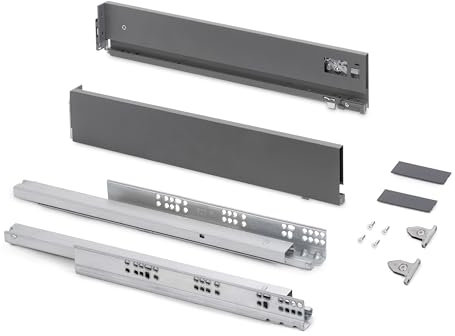 Emuca - Tiroir coulissant cuisine Vertex avec réglages 3D, H 93mm, 40kg, épaisseur de panneau de 18mm, profondeur 400mm, Acier, Gris antracite