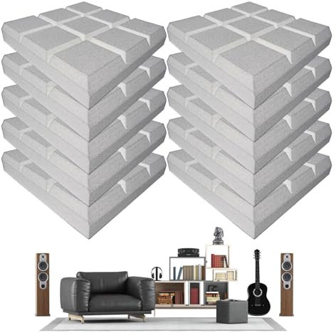 Pruojhw Espuma absorbente de sonido, paneles de prueba de sonido para paredes | Paneles de espuma de estudio de 10x insonorización - 12x12x2 pulgadas de alta densidad PAD acústico 3D para
