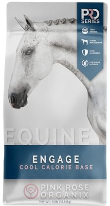 Pink Rose Organix PRO Series Engage Cool Calorie Base Equine Feed, 40lbs - with PROeq for Joint, Gut, Brain & Body Health - Ideal for Easy Keepers - Low NSC, USDA Organic & Alfalfa-Free