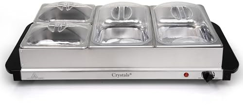 Crystals 4 Section Electric Food Warmer Buffet Server – Hostess Style Buffet Warmer with 4 Tray Compartments – Compact Electric Buffet Warmer – Ideal Food Warmer for Parties & Events