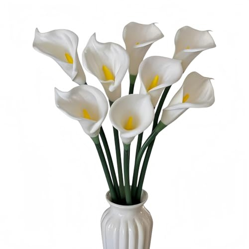 8Pcs Artificial Calla Lily Flowers,26 Long Stem Calla Lily Artificial Flowers, Faux Calla Lillies,Real Touch Fake Latex Flowers,for Tall Vases,Wedding,DIY Bouquet,Party,Home Decor (White)