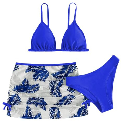 Trajes de Baño 3 Piezas para Niña Top de Bikini con Tirantes Ajustables Falda Baño con Cordón y Estampado Floral y Pantalón Corto Cintura Alta Bañadores para Adolescentes 6 a 16 Años