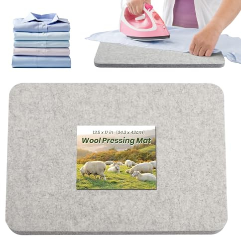 BREENHILL Wool Pressing Mat 13.5x 17 Ironing Mat for Quilting(Light Gray) | 1/2 Thick Heat Reflective Wool Pad for Small Quilt Blocks, Seams and Tabletop Pressing.