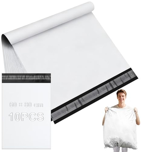BEASAFY 10 Pièces 60 x 80 cm Colis Vinted, Autoadhésive Enveloppe Plastique Expedition, Blanc Pochette Envoie Colis, Grand Emballage Vinted, Opaque Sac pour Textiles et Boîtes à Chaussures