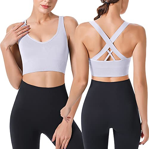 Genérico Top Deportivo Mujer sin Costuras con Relleno Interior de Yoga para Mujer con Cinturón sin Costuras de Color Sólido Sujetador Rojo Encaje Sostenes Algodón (White,S)