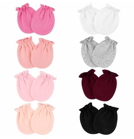 VelvetGlow 8 pares de guantes para bebés unisex, guantes recién nacido de algodón antiarañazos, esenciales para recién nacidos de 0-6 meses niños y niñas