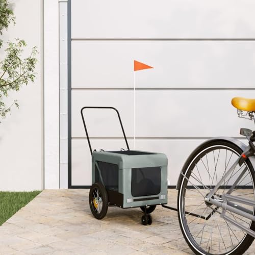 Nqyjm Rimorchio Bicicletta Cani Grigio e Nero Tessuto Oxford e Ferro per Cani Gatti