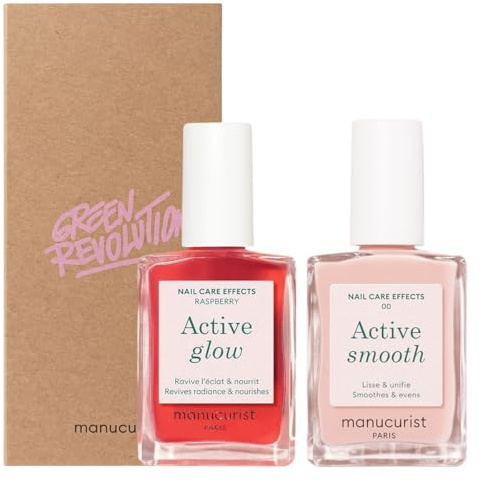 Set Smalto Unghie Manucurist Active Icons Duo - Smalti Active Raspberry, Active Smooth 00 - Trattamento illuminante e cura - Smalto Rinforzante Unghie - Cofanetto Regalo Donna