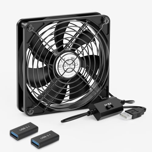 ELUTENG USB-fläkt 120 mm PC-fläkt med 2 USB-kontakter till Typ-C-kontakter, 3 justerbara hastigheter 5 V, tyst USB-fläkt kompatibel med laptop/TV-box/router/DVR/PS4/PS5