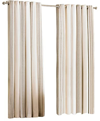 Broadway Coffee and Cream Striped Eyelet Curtains 90 x 90 Inch Drop, Fully Lined, Ring Top, Cream
