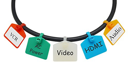 Mr-Label 110 mm Nylon Kabel Kabelbinder Tags Etiketten - schreiben auf | selbstsichernd - mit frei bedruckbaren Etiketten - zum Markieren und Organisieren von Kabeln (100, Fünf verschiedene Farbe)