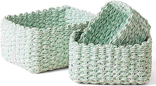La Jolíe Muse Aufbewahrungskorb, 3er Set aus gewebtem recyclebarem Papierseil, Aufbewahrungsboxen für Accessoires Schminke mint grün und weiß