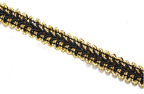 Yalulu 18 Yards Classic Woven Braid Trim Embroidery Braid Twist Fabric Cord Lace Trim Sewing Trimming Edge Craft Decorative Ribbon (Black-Gold)