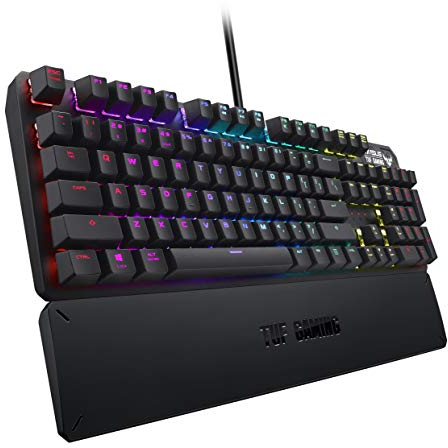 Asus TUF Gaming K3 Tastiera Gaming USB, Meccanica, Switch Kailh Rossi, Illuminazione RGB, N-Key Rollover, Porta USB, 8 Tasti Programmabili, Top in Allumininio, Poggiapolsi, Layout Italia, Nero