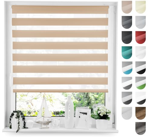 Tom'Shop Tom'Shop® Doppelrollo DuoRollo (Beige 90cm x 220cm) Duo Rollos für Fenster Klemmfix ohne Bohren mit Klämmträger Fensterabdeckung Fensterrollo leichte Montage