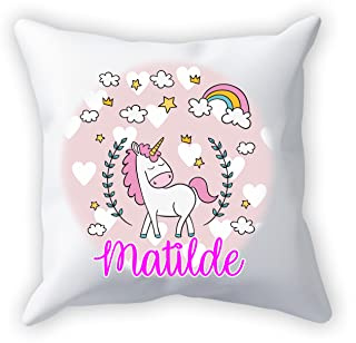 Overthetee Cuscino Unicorno - Personalizza Nome - Arcobaleno - Sogno - Piccolo Unicorno - Bimba - Idee Regalo - Cuscino per bambina