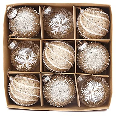 ISAKEN Christbaumkugeln Set, 8cm Weihnachtsbaum Bälle Dekorationen Große Transparent und Gold Bruchsichere Weihnachtskugeln Christbaumschmuck Weihnachten Deko für Weihnachtsbaum Party Home Hochzeit