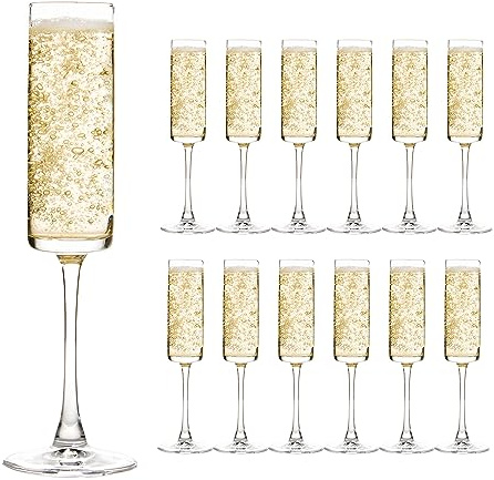 UMEIED 6 Oz Edge Champagne Flutes Set of 12, Long Stemmed Crystal Clear Champagne Flute Glass Set, Sparkling Wine Glasses for Home Party Wedding Birthday Housewarming Gifts