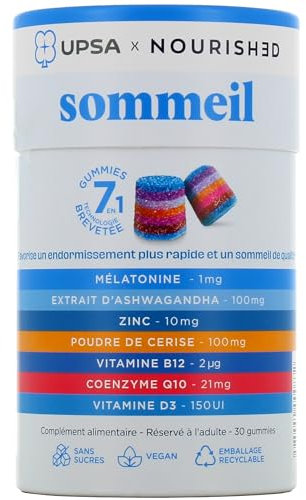 UPSA Nourished - SOMMEIL - Complément alimentaire sans sucres favorisant un endormissement plus rapide et un sommeil de qualité - Boites de 30 Gummies
