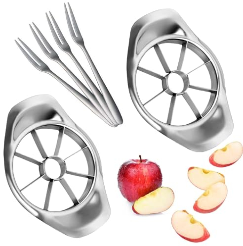 Taglia Mele, Affettatrice di Mele, Mela Frutta Cutter, 2PCS con 4 Forchetta da Frutta in Acciaio Inox Taglierina per Mele Affetta-Torsolo Mela Pela-Sbuccia Mela Affettatrice di Frutta
