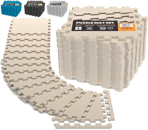 EDIESI, Sol Salle de Sport, Tatami, Tapis de Sport, pour Gym, Fitness, Musculation, Antidérapant, Puzzle, Sport Maison, EVA Caoutchouc, Dalle Garage, Piscine Isolation (Beige)