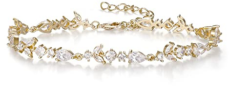 Clearine Wedding Marquise Cubic Zirconia Bridal Bracelets for Brides Bridesmaids Women, Gold Tennis Bracelet for Prom Party Jewellery