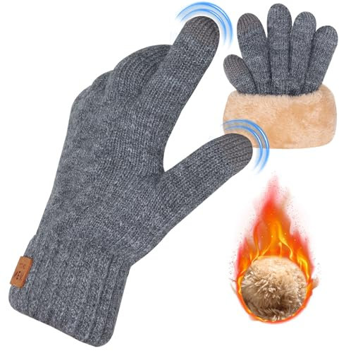 xyzmilz Winter Handschuhe Damen, Winterhandschuhe Herren Touchscreen Warme Thermo Fleece Strickhandschuhe Sporthandschuhe für Laufen Radfahren Klettern (Grau, L)