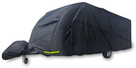 OLPRO Housse d'hiver respirante et imperméable à 4 plis, ajustement universel – Noir, de 3,7 à 4,3 m – Résistante à l'eau, compatible avec les véhicules récréatifs
