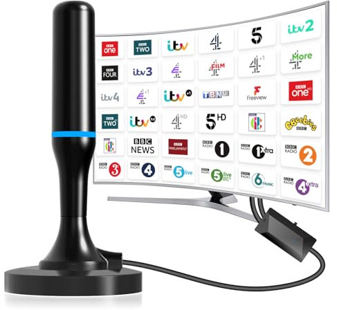 Portable Indoor TV Aerial, Digital Aerial for Smart TV with Amplifier, Freeview HD Antenna Indoor with Magnetic Base & 9.8FT Cable, Support 4K 1080P HDTV Tuner/DVB-T Television/DAB Radio/SD