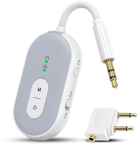 Bluetooth Adapter Aux, 2 in 1 Bluetooth 5.3 Transmitter Empfänger mit aptX LL/HD, 3.5mm Bluetooth Audio Adapter Flugzeug, Duale Verbindung auf 2 Kopfhörer, Klinke Sender für TV, Stereoanlage