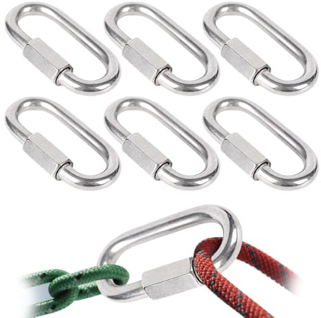 6 Stück Schraubkarabiner, M6 Edelstahl-Karabiner, Schraubenverbindungsringe, Geeignet für Outdoor-Aktivitäten, Camping, Wandern, Schaukel