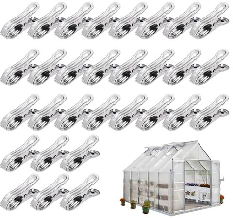 THXFUNAREA 30 Stück Gewächshaus Klammern Edelstahl Sturmfest Gewächshauszubehör Clips für Gewächshausfolien Glashaus Pflanzenklammern und Treibhaus Zubehör