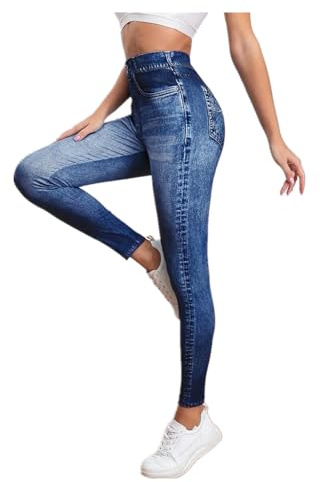 Gellmall Leggings para mujer con aspecto vaquero, cintura alta, elásticos, pantalones largos y ajustados, pantalones de yoga, pantalones de fitness, S-2XL, Azul A., L