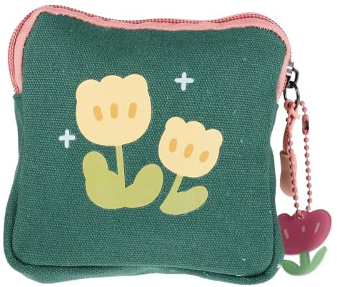 VALICLUD Flower Pattern Square Coin Purse Sanitary Napkin Storage Bag for Women and Students Portable Period Bag Compact Change for Travel and Daily Use 4.53 X 4.53 X 0.79in