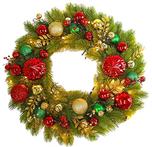 Weihnachtskranz mit LED Beleuchtung 40cm,Christmas Türkranz Weihnachten für Haustür Außenbereich,Künstliche Adventsgirlande mit Einfacher Installation,Deko für Familie Weihnachtsliebhaber