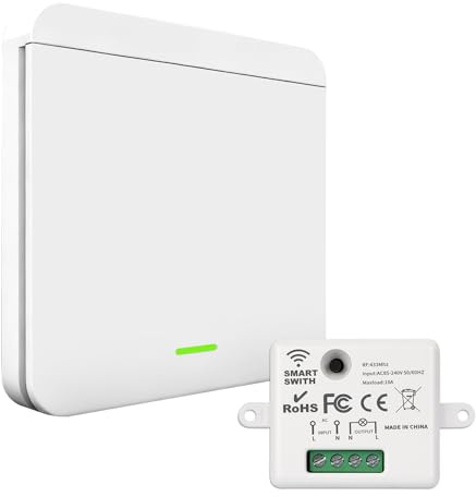 Wxeadu Funkschalter, Funk Lichtschalter Set, Funkschalter Licht 240V, Lichtschalter Funk mit Empfänger, Schalterfunkschalter Licht mit Controller, Keine Verkabelung Erforderlich, Bis 50m Reichweite