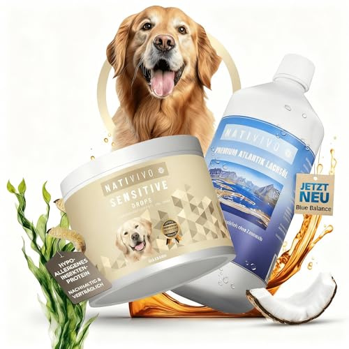 Vital Balance Set – Aceite de salmón Atlantik Premium 1 litro + Sensitive Drops 300 g para perros sensibles