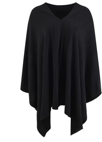 Makroyl Women's Knitted Multiway Poncho Shawl Wrap Cashmere Feel Shawls Wrap Versatile Cardigan Cape Scarf for Spring Autumn (Black)