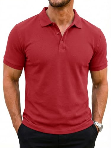 Runcati - Polo pour homme à manches courtes - T-shirt de tennis d'été - Polo de golf pour homme - Polos de sport basiques - Coupe régulière, Rouge, XXL