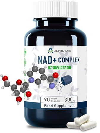 Alzuro Labs NAD+ Förstadie-Komplex | 300 mg per kapsel | Nikotinamidribosid 150 mg + Vitamin B3 150 mg | 1-om-dagen formel | 90 Veganska Kapslar | Tillverkad i EU & Labbtestad