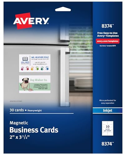 Avery® Magnetic Printable Business Cards, 2 x 3.5, Matte White, 30 Blank Cards for Inkjet Printers (08374)