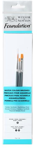 Winsor & Newton 5295012 foundation penselset, akvarellpensel, 3-pack, rundnål nr 3, platt pensel nr 1, 2 kort skaft
