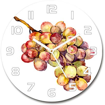 Tulup Horloge en Verre Rond 30cm - Silencieuse sur Pied Salon Design La Mur Impression Verre Sécurité - Aiguilles d'horloge Blanches - Grappe De Raisin